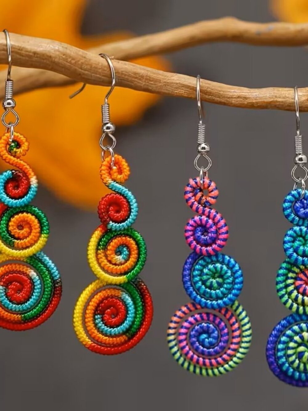 2 pair Handcrafted Bohemian Style Circular Design Earrings Z3